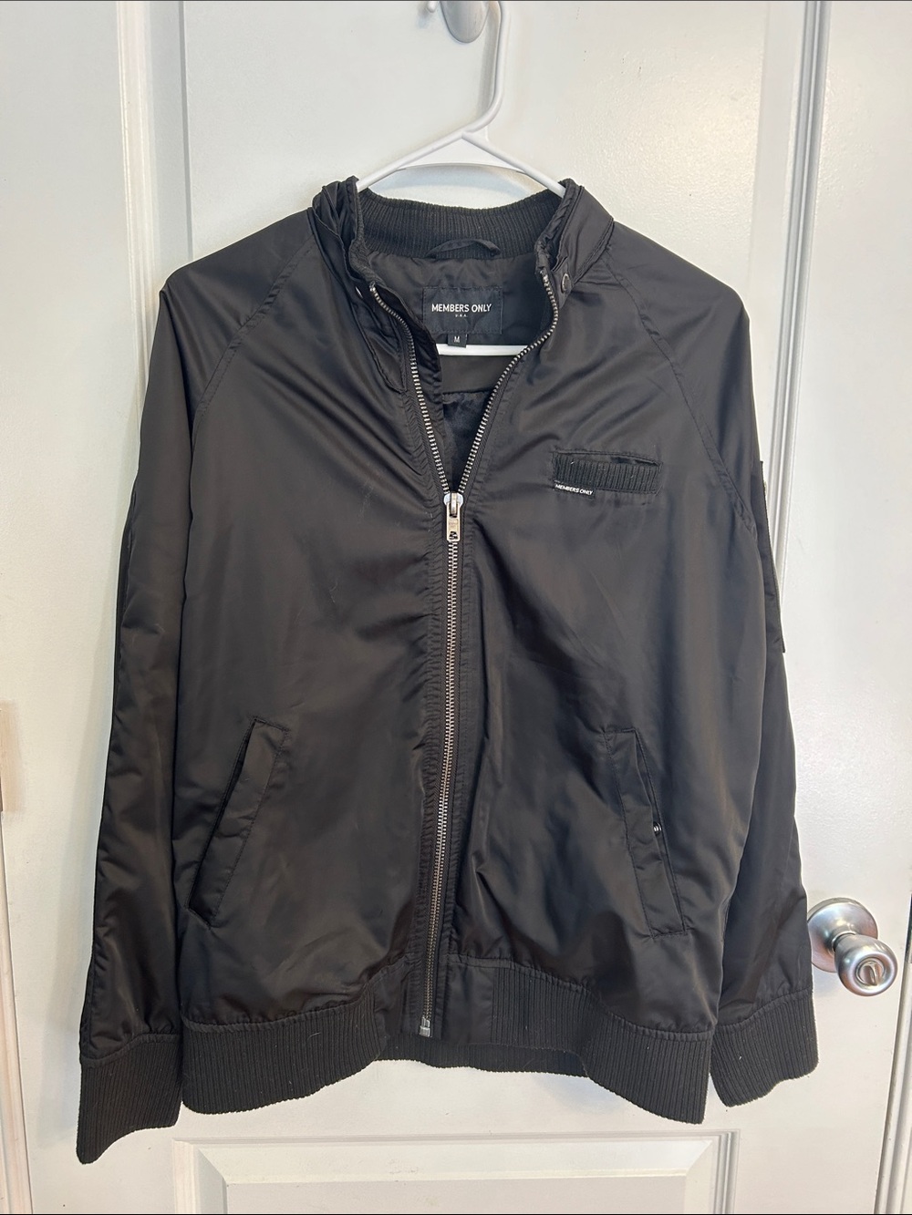 Members Only Black Men's Bomber Jacket with Zip Front
